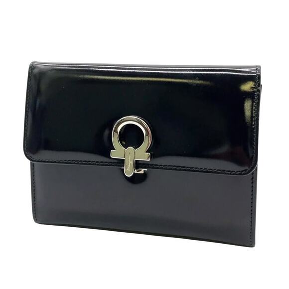 Salvatore Ferragamo Gancini Patent leather Black Mini Clutch Bag W/Box - Picture 3 of 15